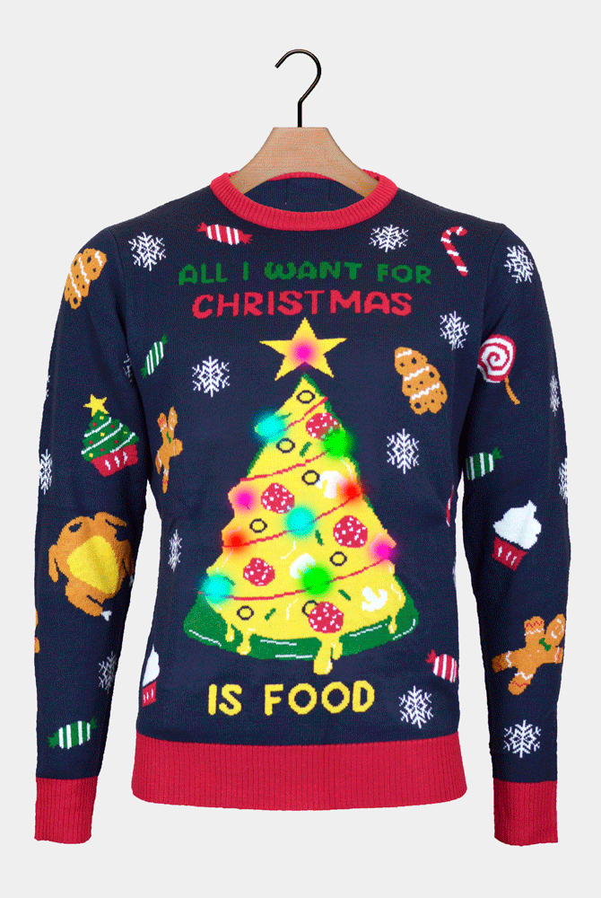 Christmas Food Luzes LED Camisola de Natal para Homem