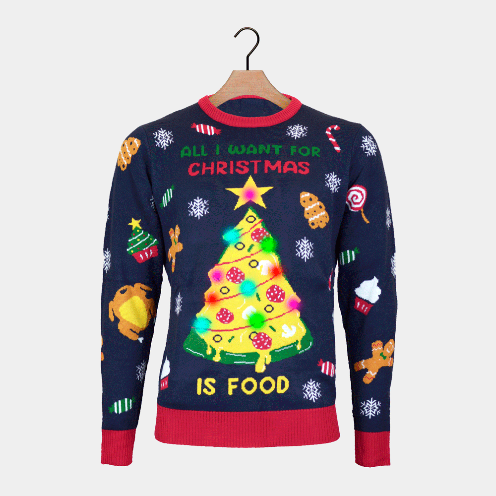 Christmas Food Luzes LED Camisola de Natal para Homem