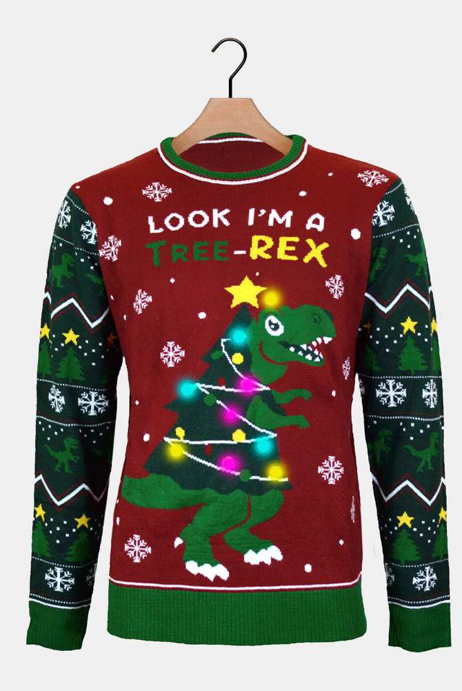 Camisola de Natal com Luzes LED Christmas Tree-Rex