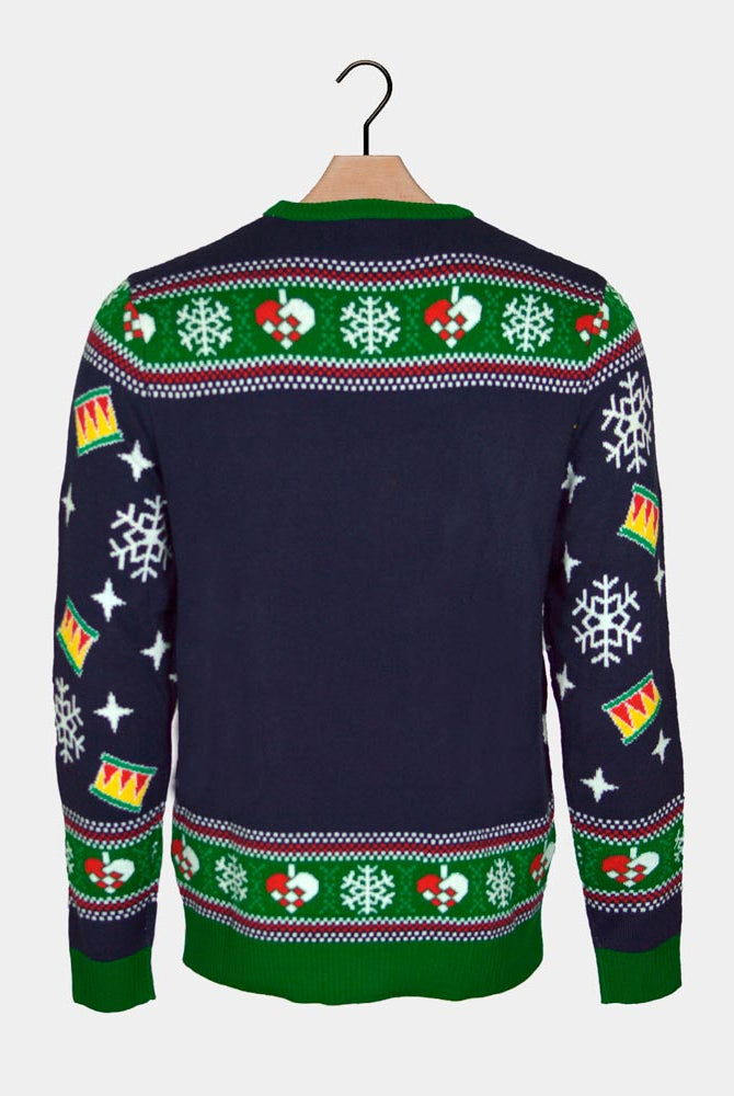 Camisola de Natal Luzes LED Familia Árvore de Natal azul