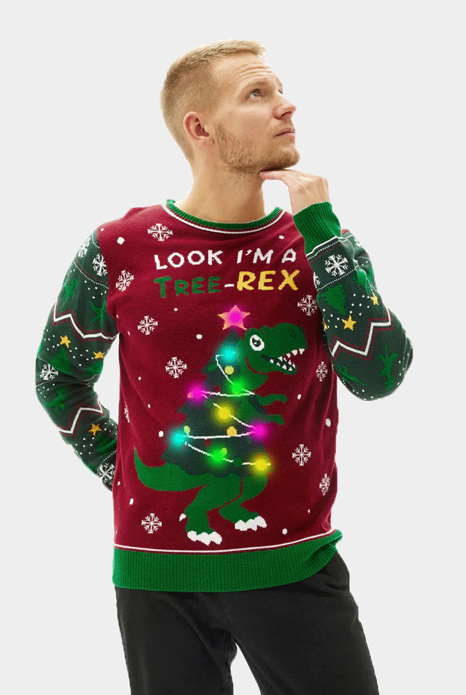Camisola de Natal com Luzes LED para Família Christmas Tree-Rex homme