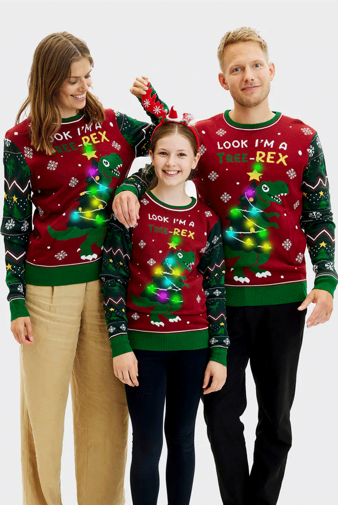 Camisola de Natal Luzes LED Família Christmas Tree-Rex