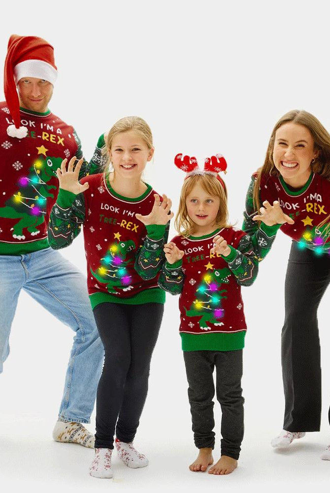 Camisola de Natal com Luzes LED para Família Christmas Tree-Rex