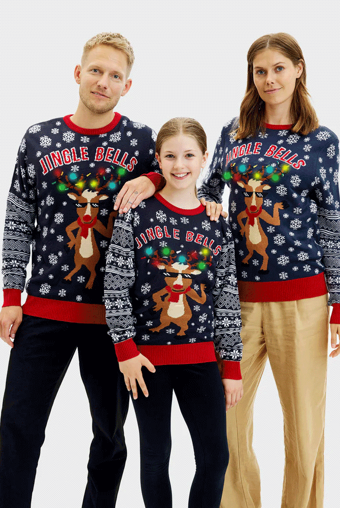 Camisola de Natal Luzes LED para Família Jingle Bells