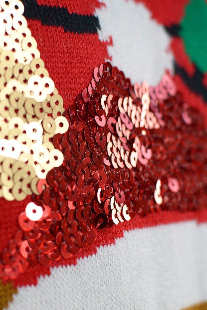 Camisola de Natal Luzes LED familia Rena Brilhante detalhe Lantejoulas