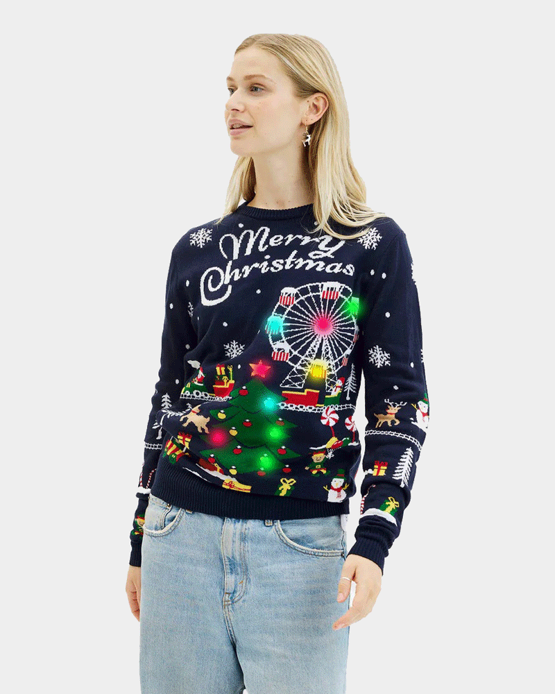 Camisola de Natal Mulher Luzes LED Feira de Natal