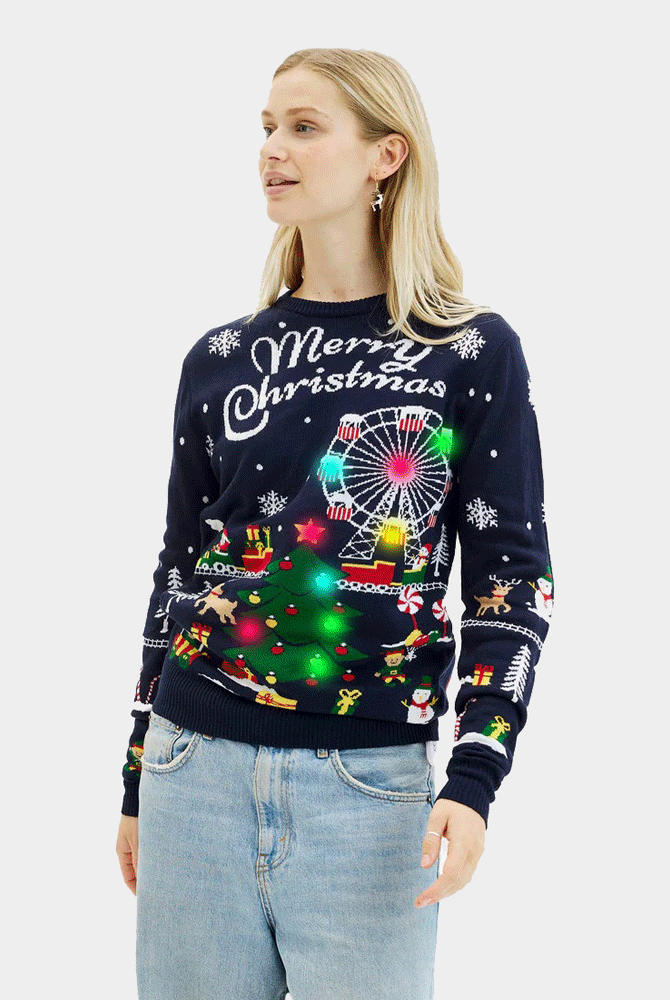 Camisola de Natal Mulher Luzes LED Feira de Natal
