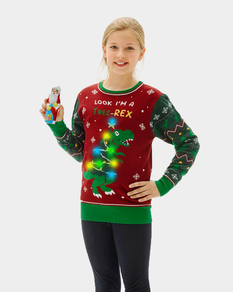 Camisola de Natal com Luzes LED para Menina Christmas Tree-Rex