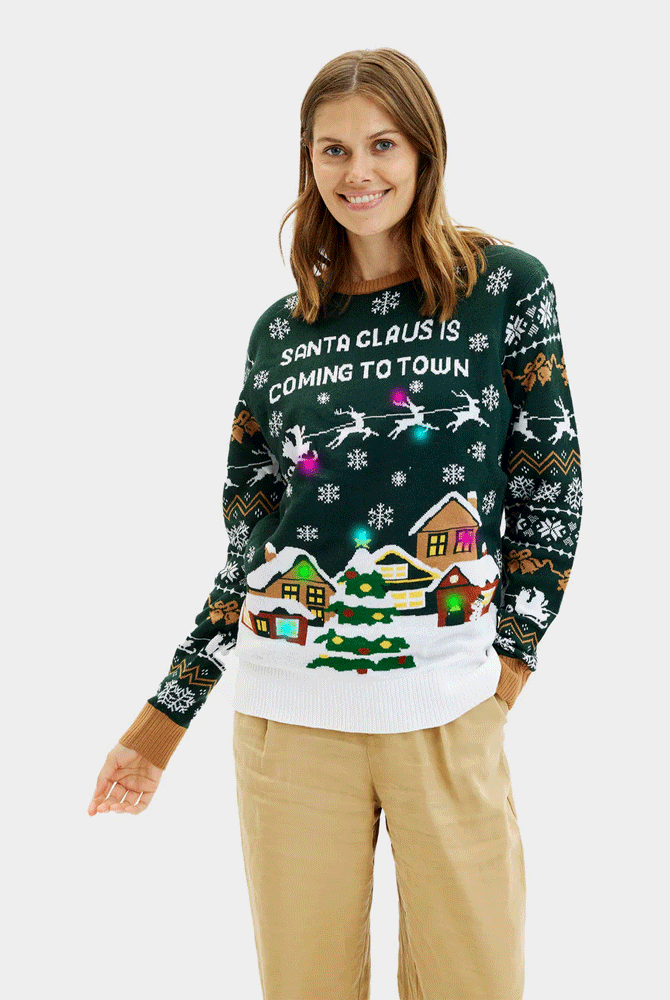 Camisola de Natal com Luzes LED para Mulher Santa is Coming to Town