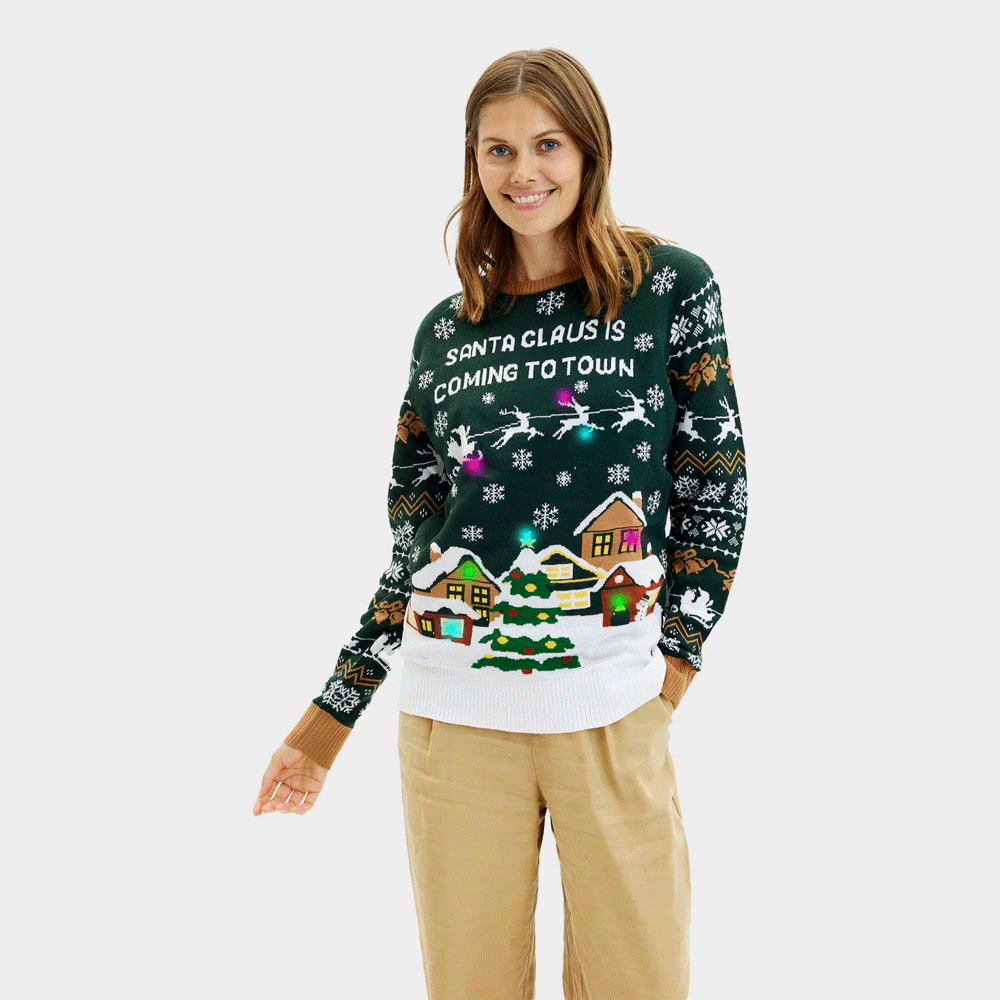 Camisola de Natal com Luzes LED para Mulher Santa is Coming to Town