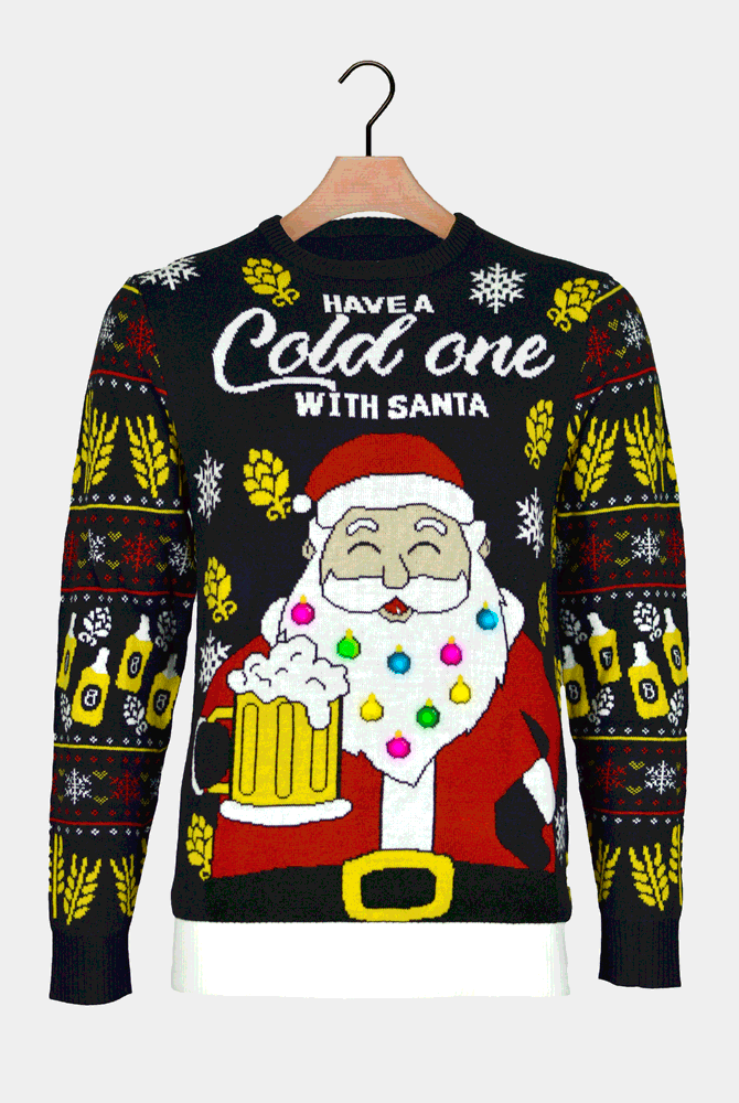 Camisola de Natal com Luzes LED Pai Natal com Cerveja