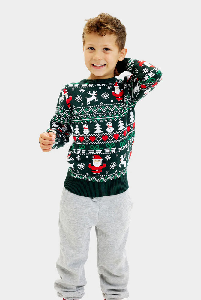 Camisola de Natal Menina e Menino Verde em Algodão Orgânico Jolly Christmas