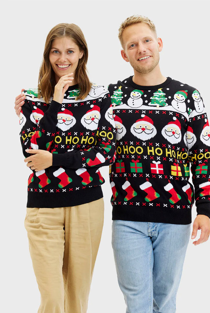 Camisola de Natal Menina e Menino Casal Pai Natal Presente Boneco Algodão Orgânico
