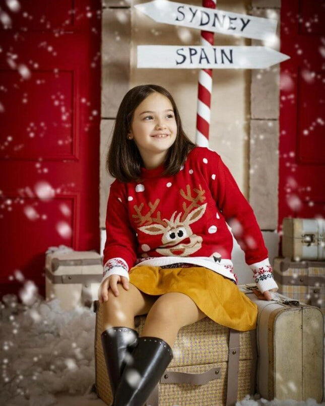 Camisola de Natal menina rena vermelho