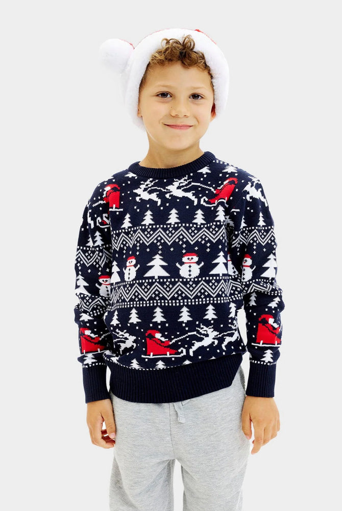Camisola de Natal Menino Árvores, Bonecos e Pai Natal