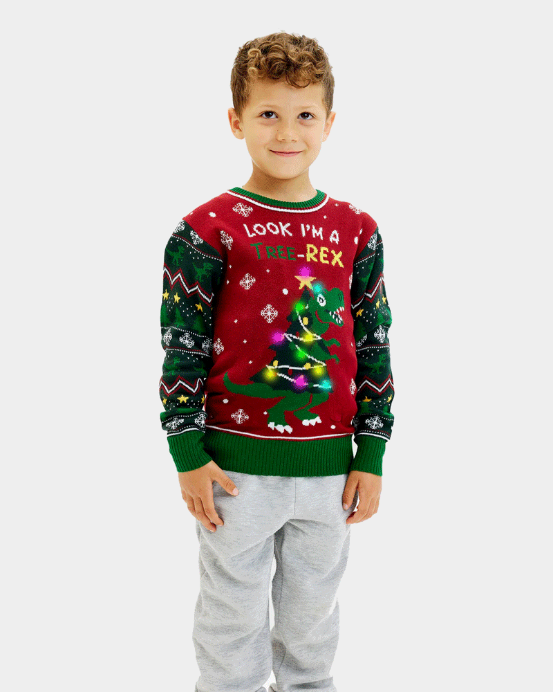 Camisola de Natal Luzes LED Menino Christmas Tree-Rex