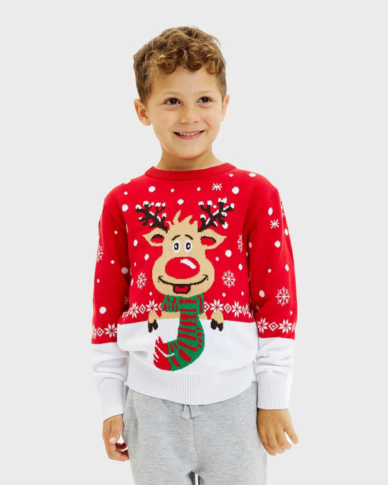 Camisola de Natal para Menino Rena com Cachecol Algodão Orgânico