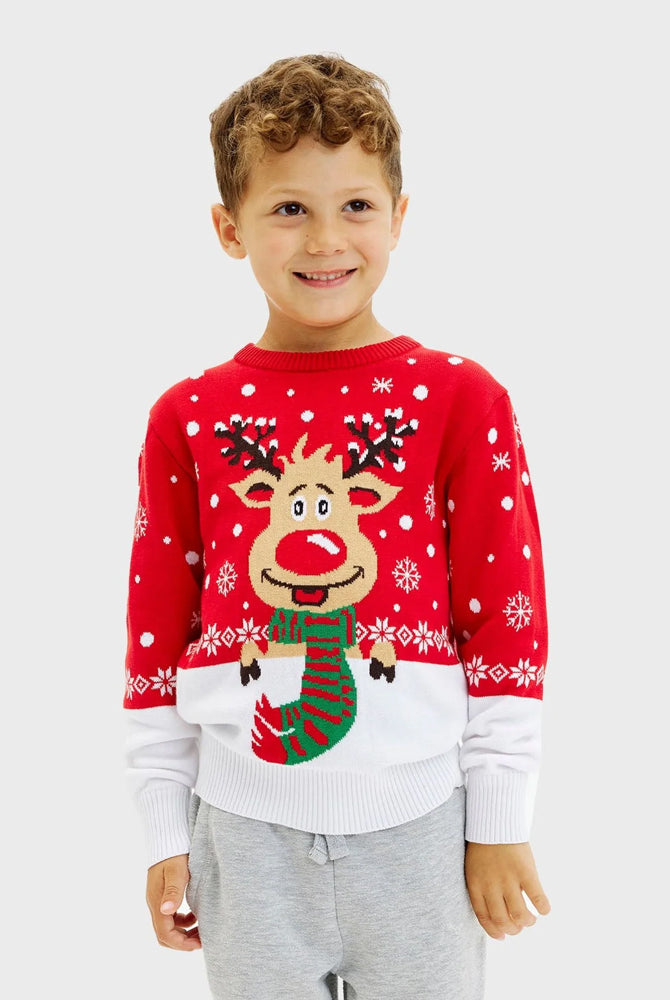 Camisola de Natal para Menino Rena com Cachecol Algodão Orgânico