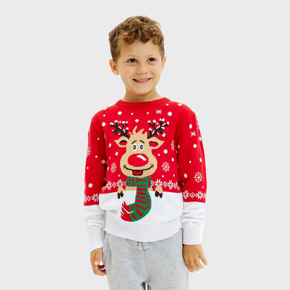 Camisola de Natal para Menino Rena com Cachecol Algodão Orgânico