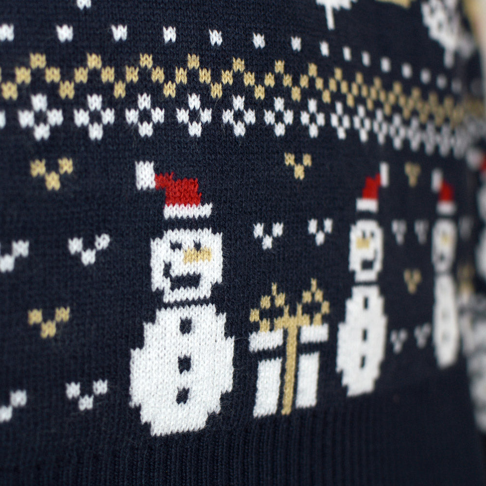 Camisola de Natal Bonecos de Neve Mulher Azul e Árvores