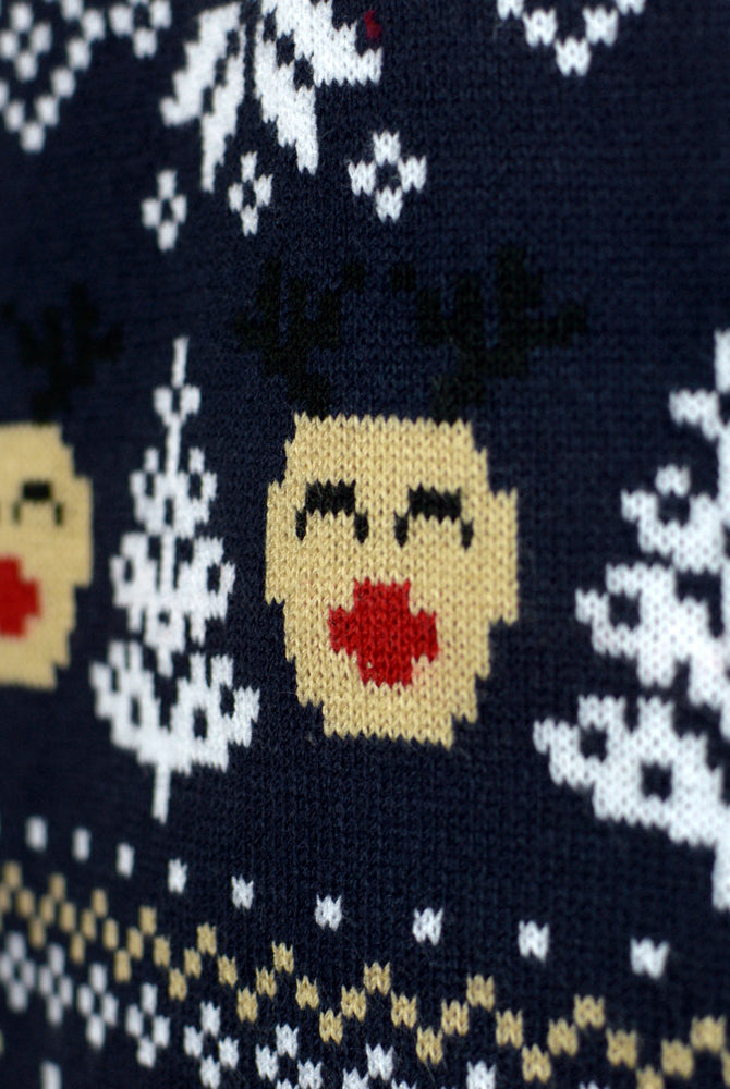 Camisola de Natal Mulher Azul Bonecos de Neve e Árvores