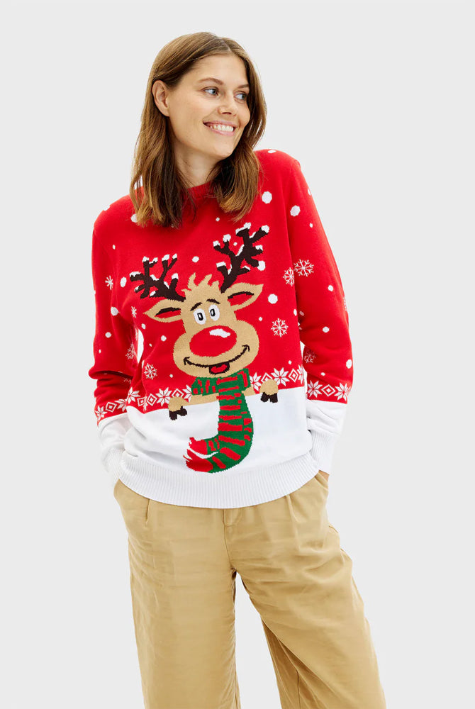 Camisola de Natal para Mulher Rena com Cachecol