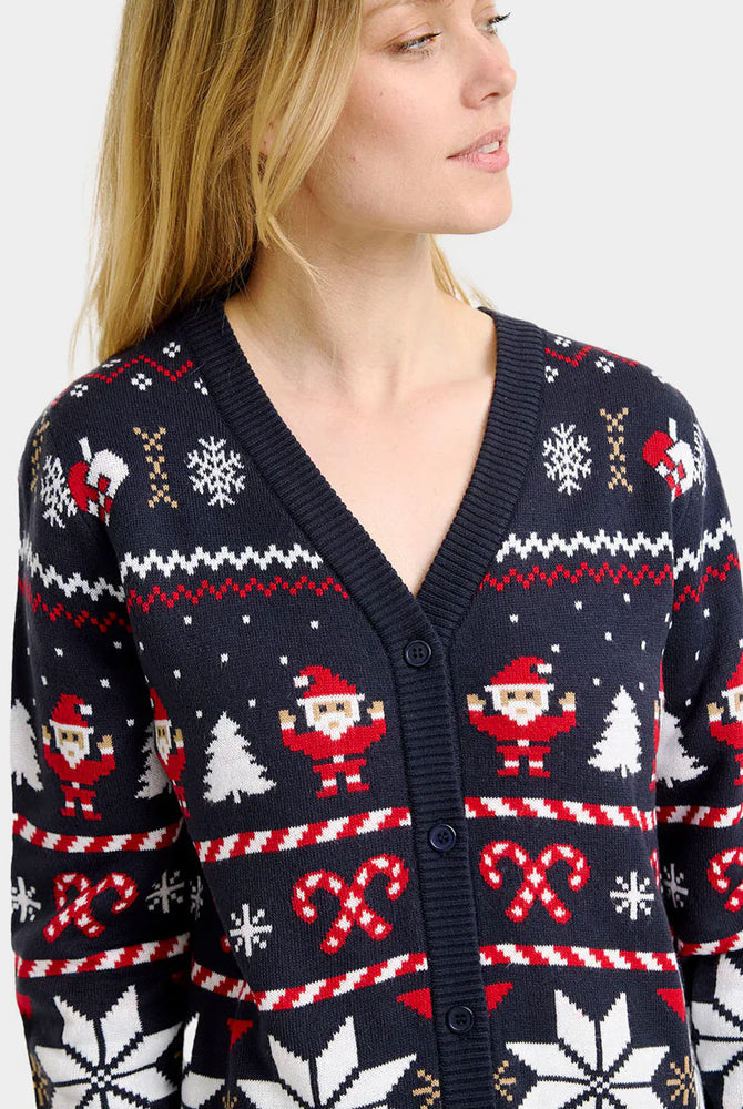 Camisola de Natal Cardigã para Mulher Azul Estrelas Polares