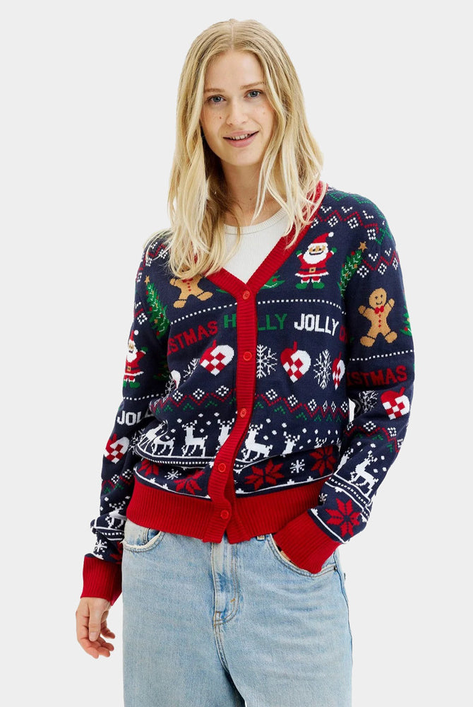 Camisola de Natal Cárdigan para Mulher Azul y Vermelha