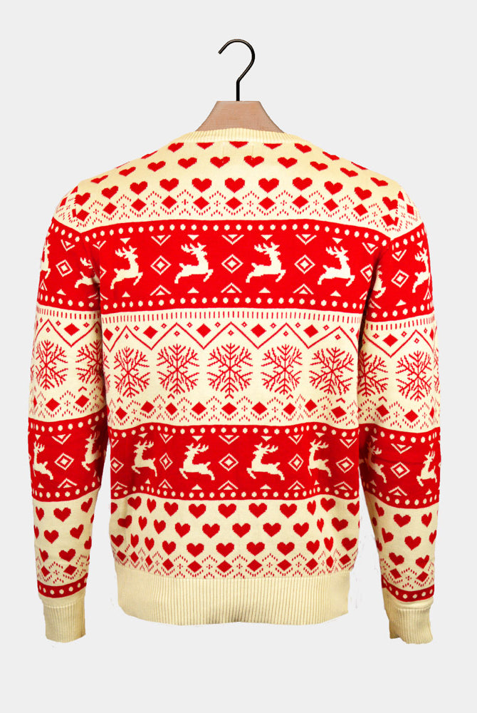 Camisola de Natal Mulher Bege Corações Vermelhos Algodão Orgânico