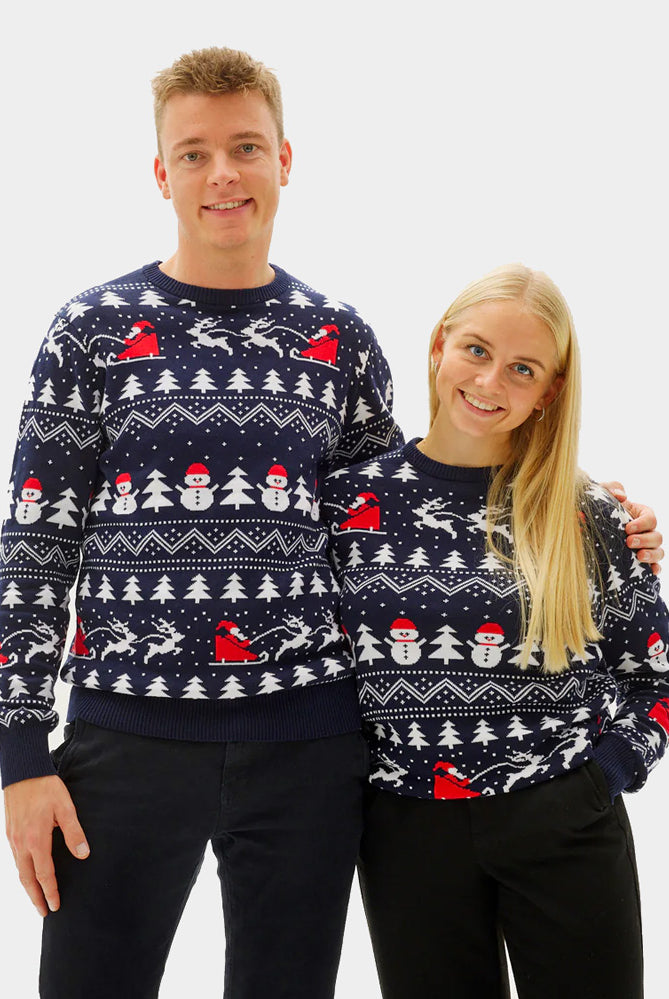 Camisola de Natal para Mulher Homem Árvores, Bonecos e Pai Natal