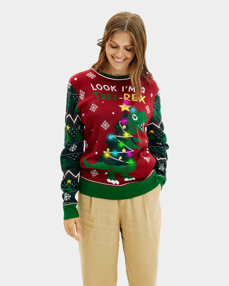 Camisola de Natal Mulher Luzes LED Christmas Tree-Rex