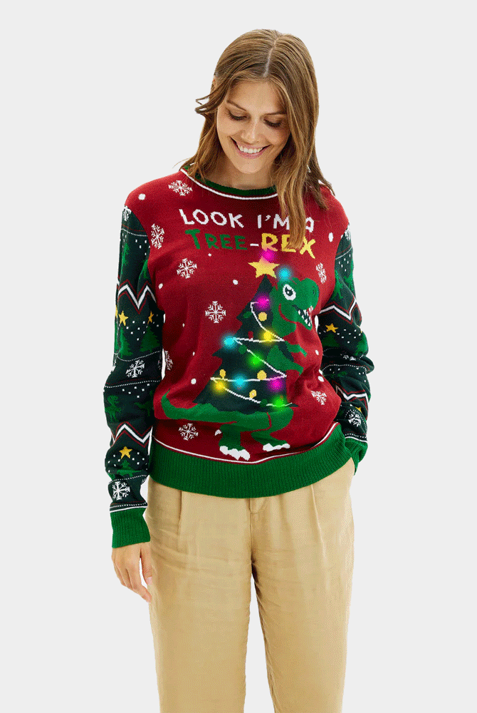 Camisola de Natal Mulher Luzes LED Christmas Tree-Rex