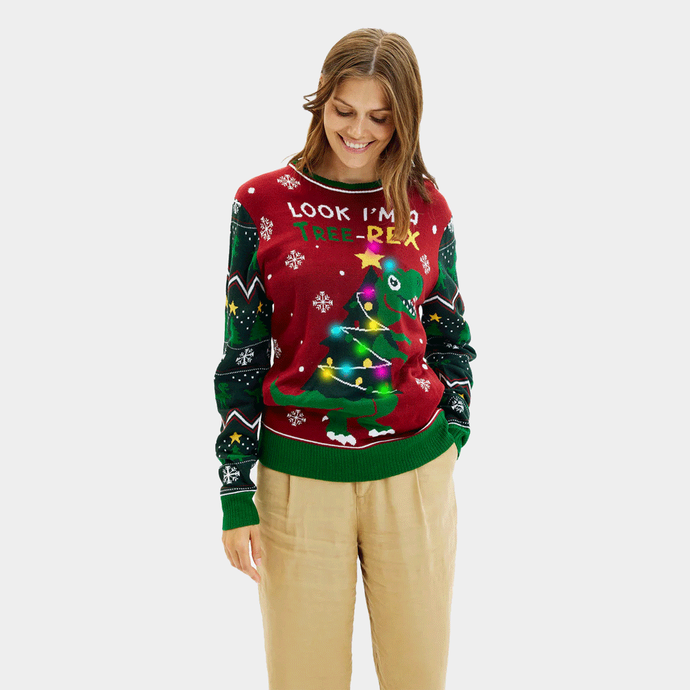 Camisola de Natal Mulher Luzes LED Christmas Tree-Rex
