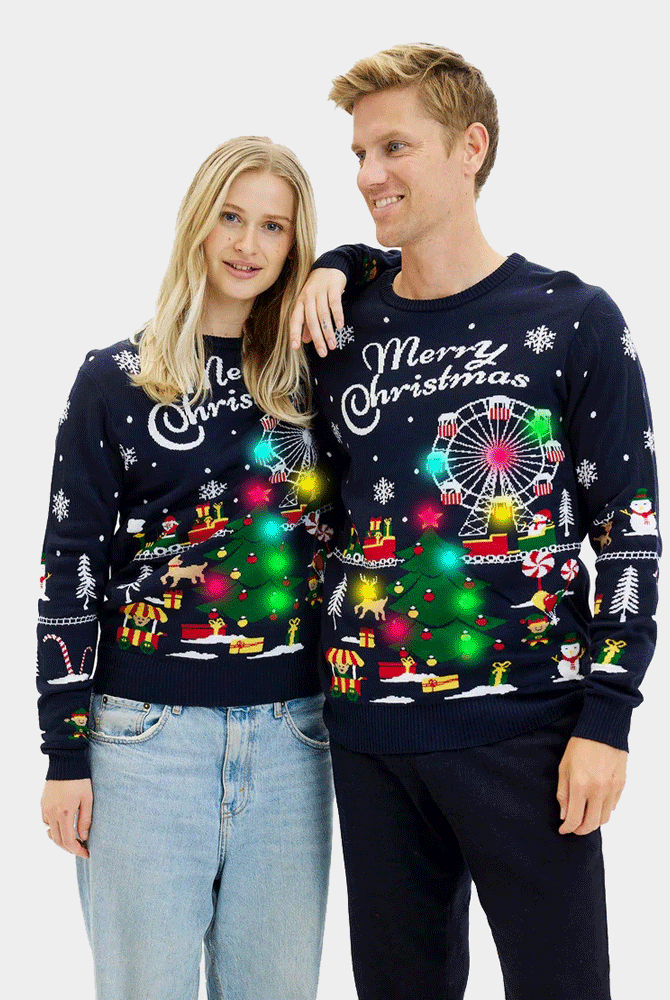 Camisola de Natal para Mulher com Luzes LED Feira de Natal Homem