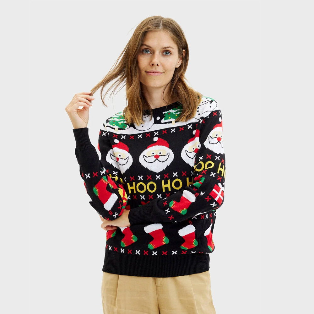 Camisola de Natal Mulher Presentes Bonecos Algodão Orgânico Pai Natal