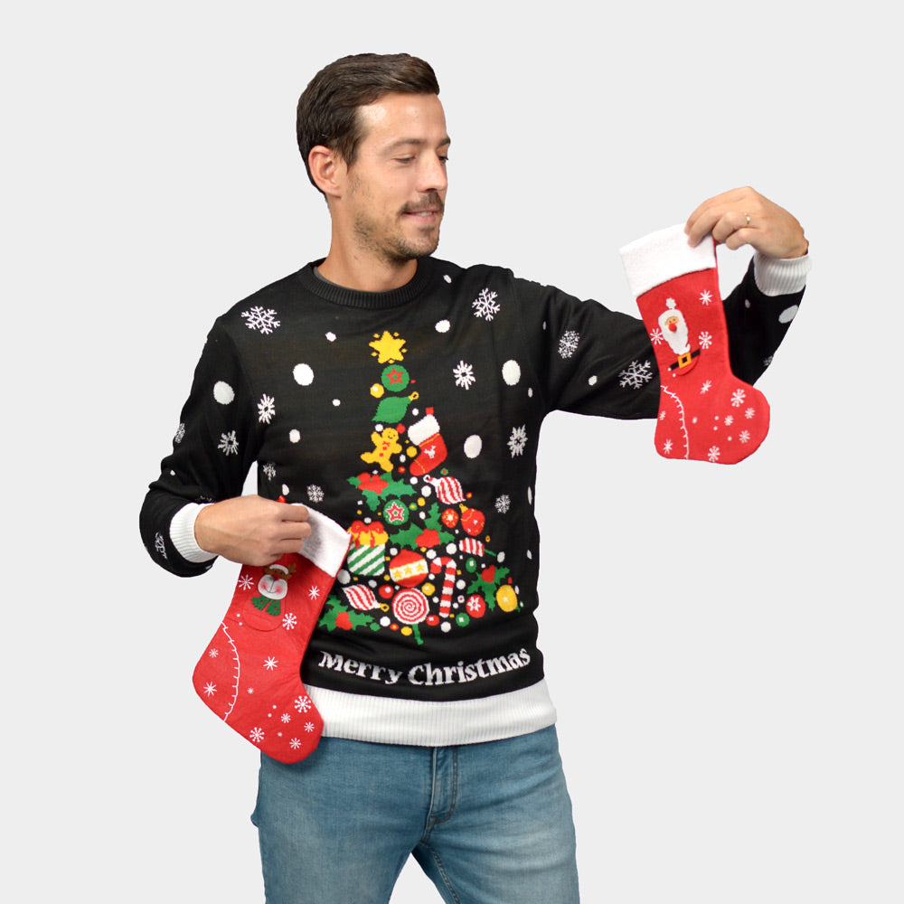 Camisola de Natal para Mulher e Homem Preta com Árvore de Natal