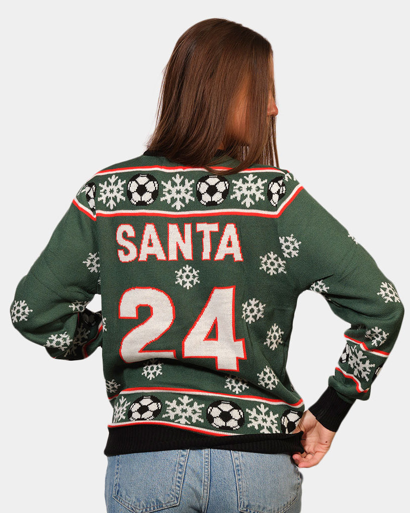 mulher Camisola de Natal para Casal Verde Pai Natal jogando Futebol