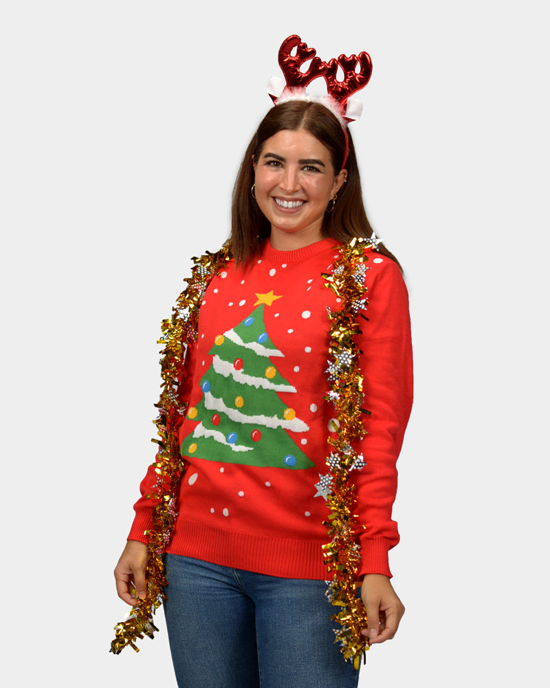 Camisola de Natal para Mulher Vermelha Árvore de Natal