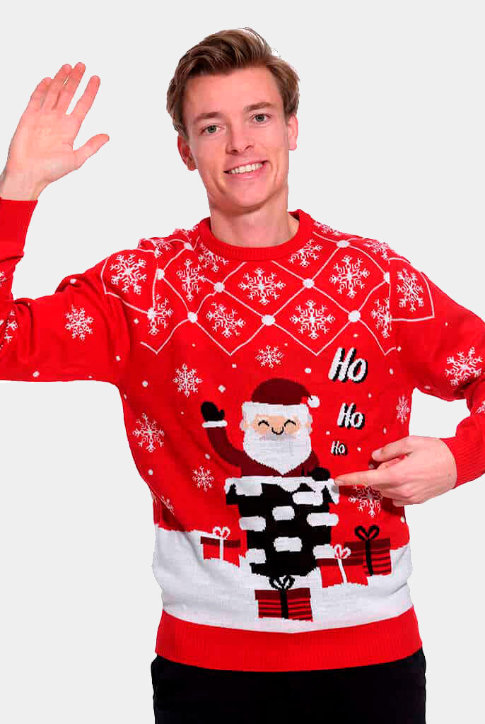 Camisola de Natal Pai Natal para Casal entrando pela Chaminé homem
