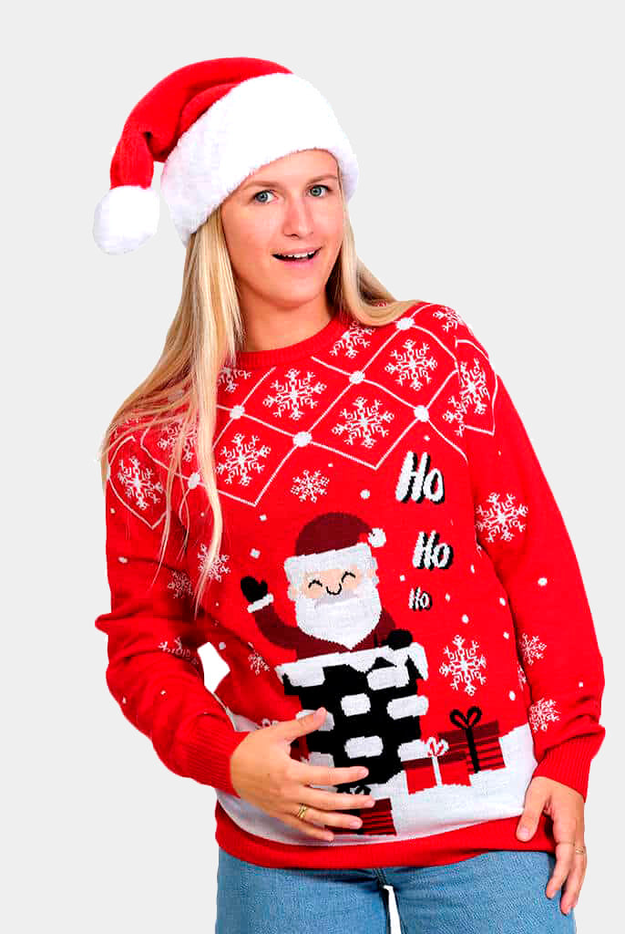 Camisola de Natal Pai Natal para Casal entrando pela Chaminé mulher