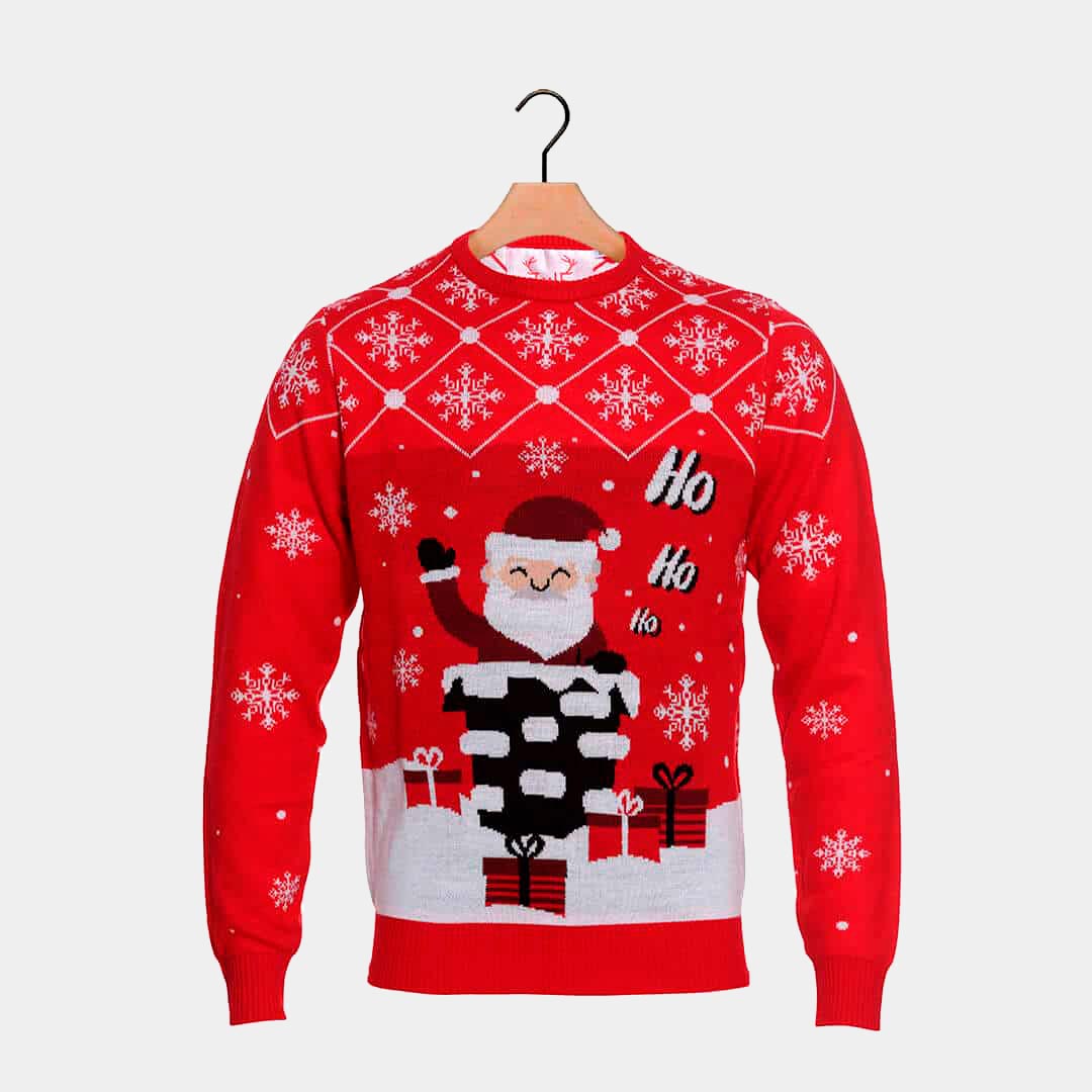 Camisola de Natal Pai Natal Homem entrando Chaminé