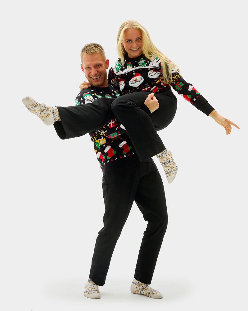 Camisola de Natal para Mulher Pai Natal, Presentes e Bonecos Algodão Orgânico Homem