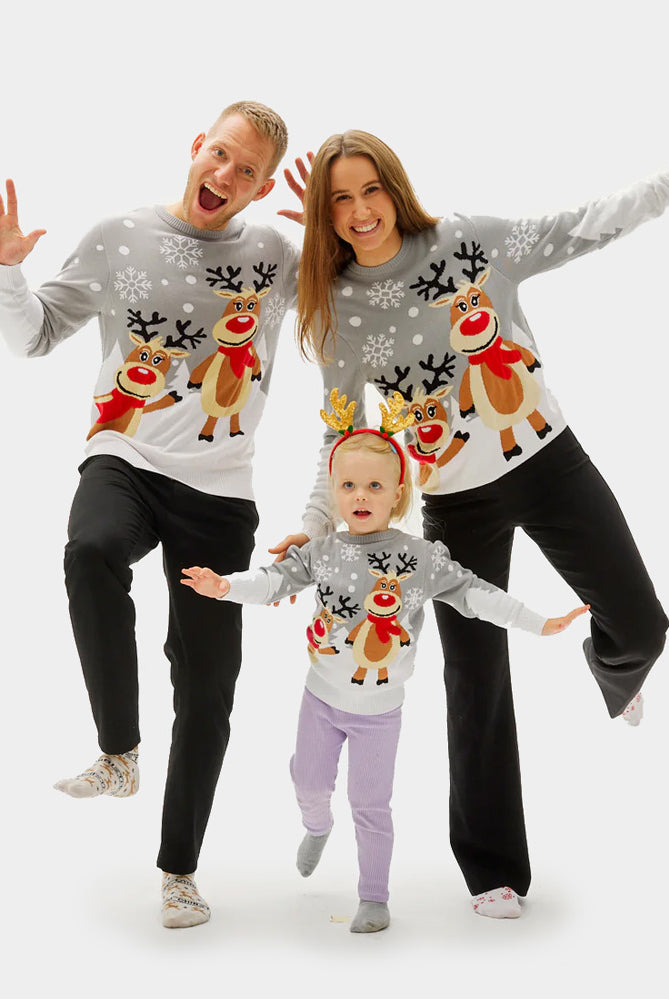 Camisola de Natal para Família Cinza com Renas Cute