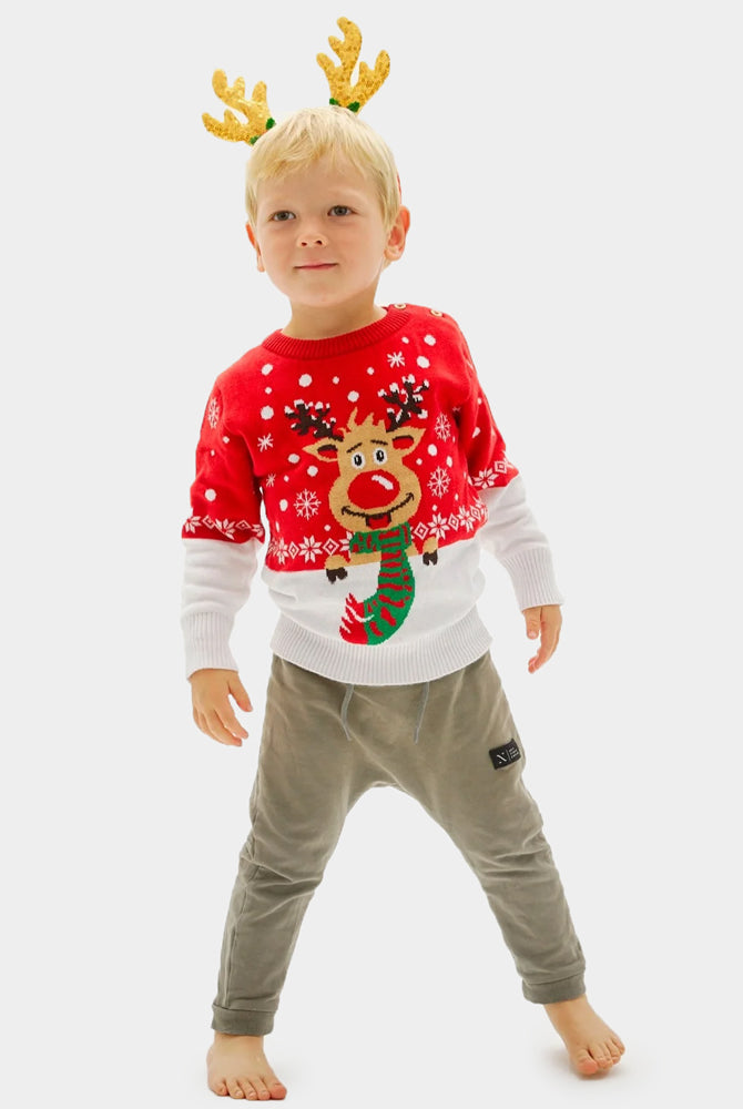 Camisola de Natal para Família Rena com Cachecol menino