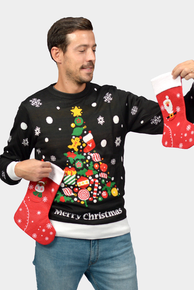 Camisola de Natal com Árvore de Natal para Homem Preta