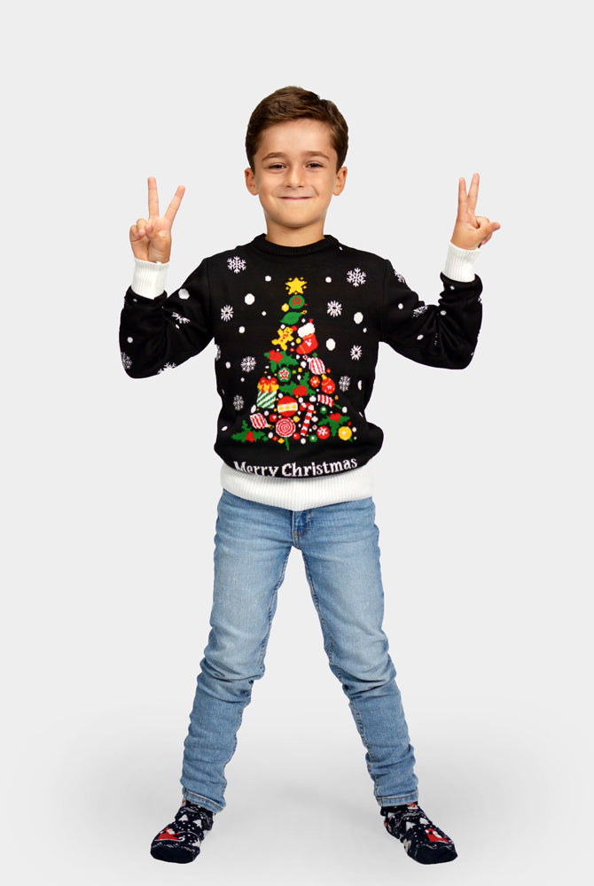 Camisola de Natal Árvore de Natal para Menina y Menino Preta
