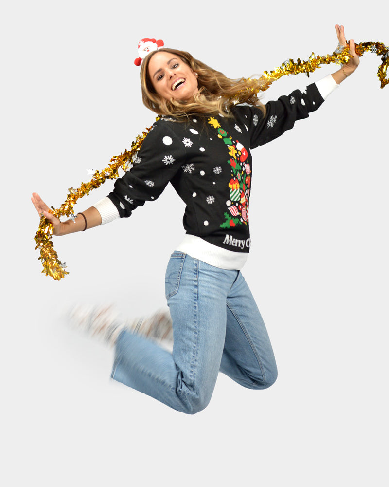 Camisola de Natal com Árvore de Nata para Mulher Preta