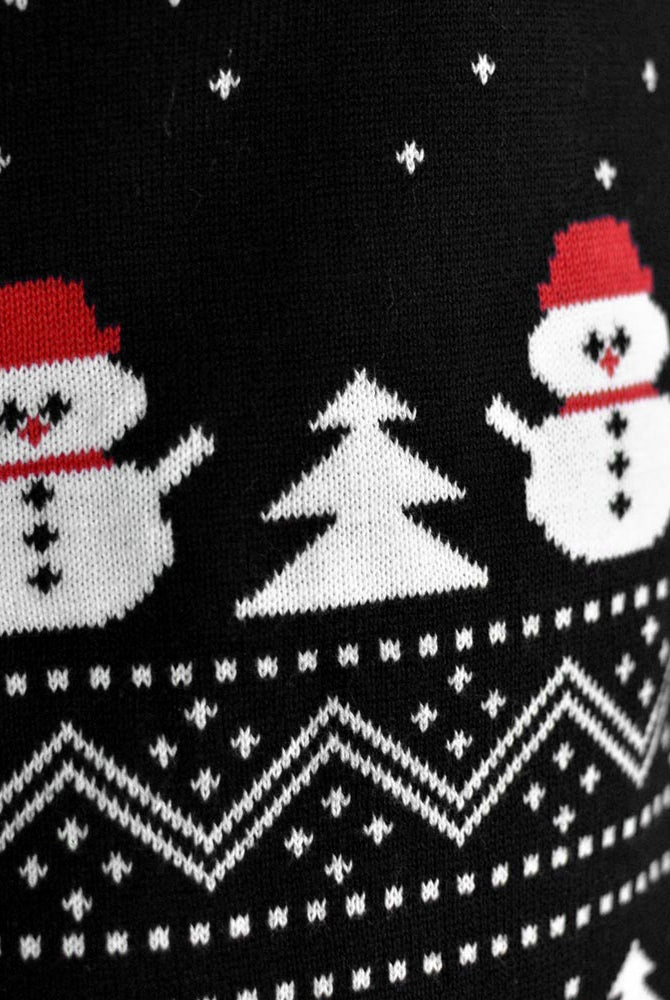 Camisola de Natal Preta detalhe Árvores, Bonecos e Pai Natal
