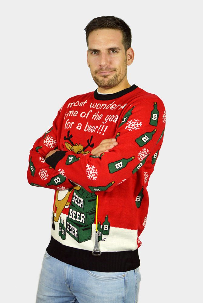Camisola de Natal para Homem Rena com Abridor de Cerveja