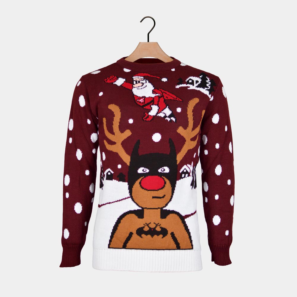 Camisola de Natal Homem Rena Batman Pai Natal Superman
